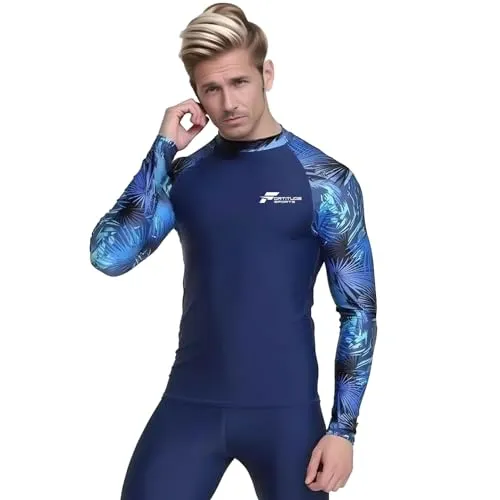 Fortitude Sports Long Sleeve Rash Vest for Men | UPF 50  UV Protection, Mens Compression Top for Watersports and Swimming