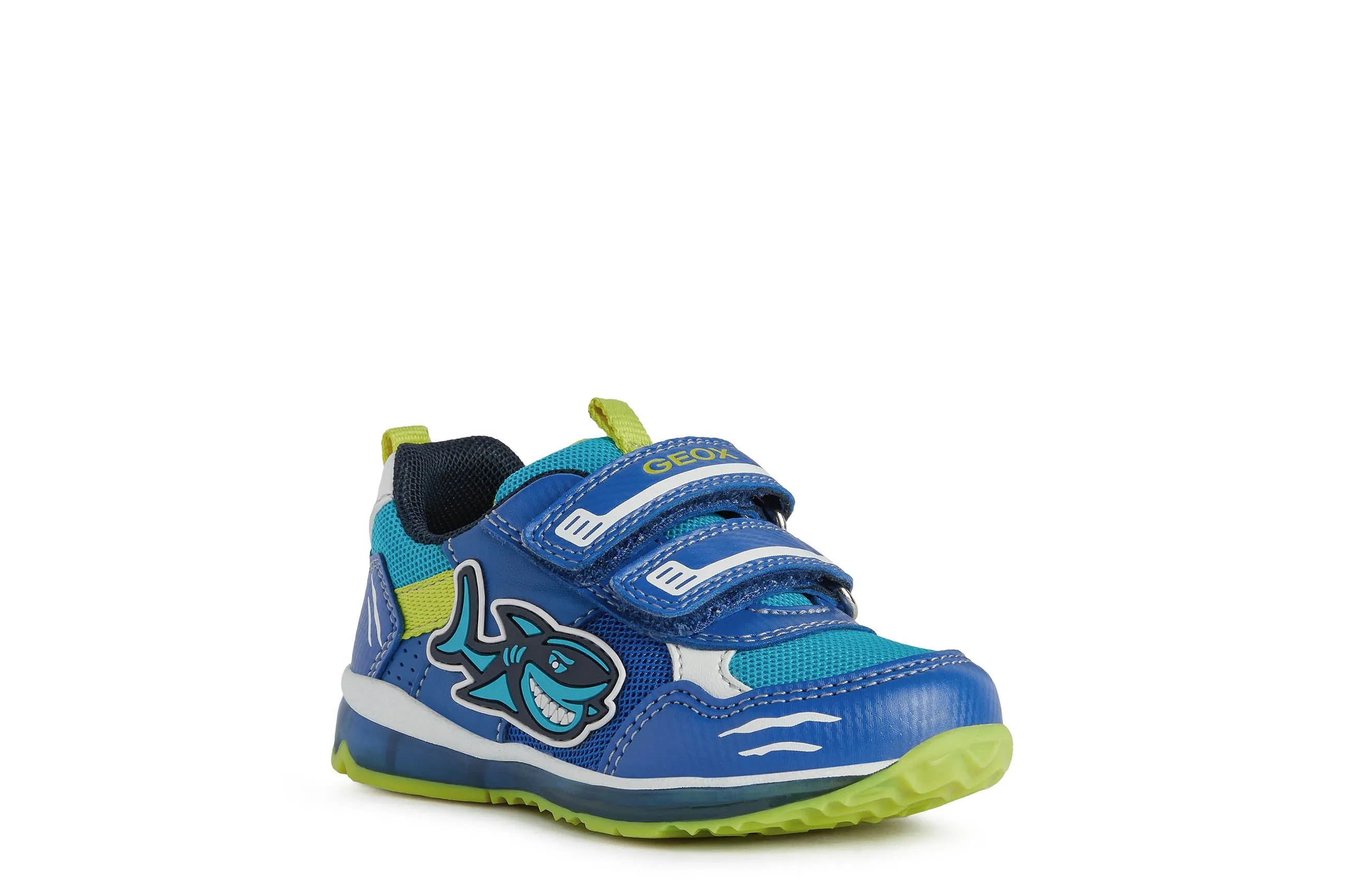 Geox Todo Shark Boys Royal Blue Lime Green Lights Trainer