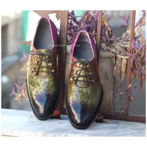 Handcrafted Men's Multicolor Animal Print Texture Leather Lace-Up Casual Wear Shoes