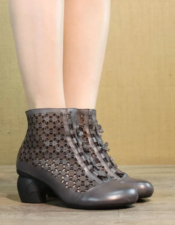 Handmade Retro Hollow Chunky Heels Boots