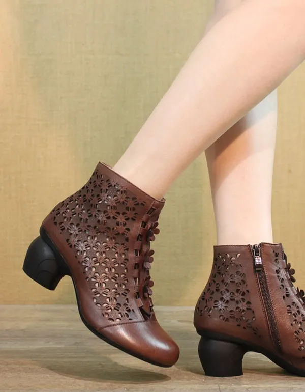 Handmade Retro Hollow Chunky Heels Boots