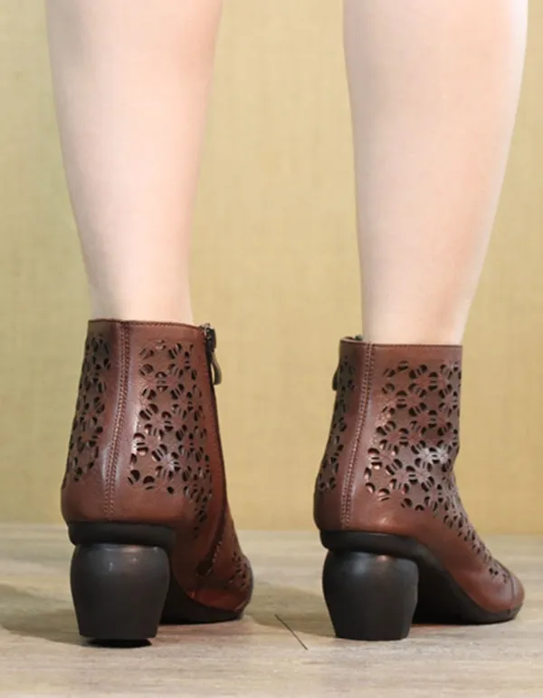 Handmade Retro Hollow Chunky Heels Boots