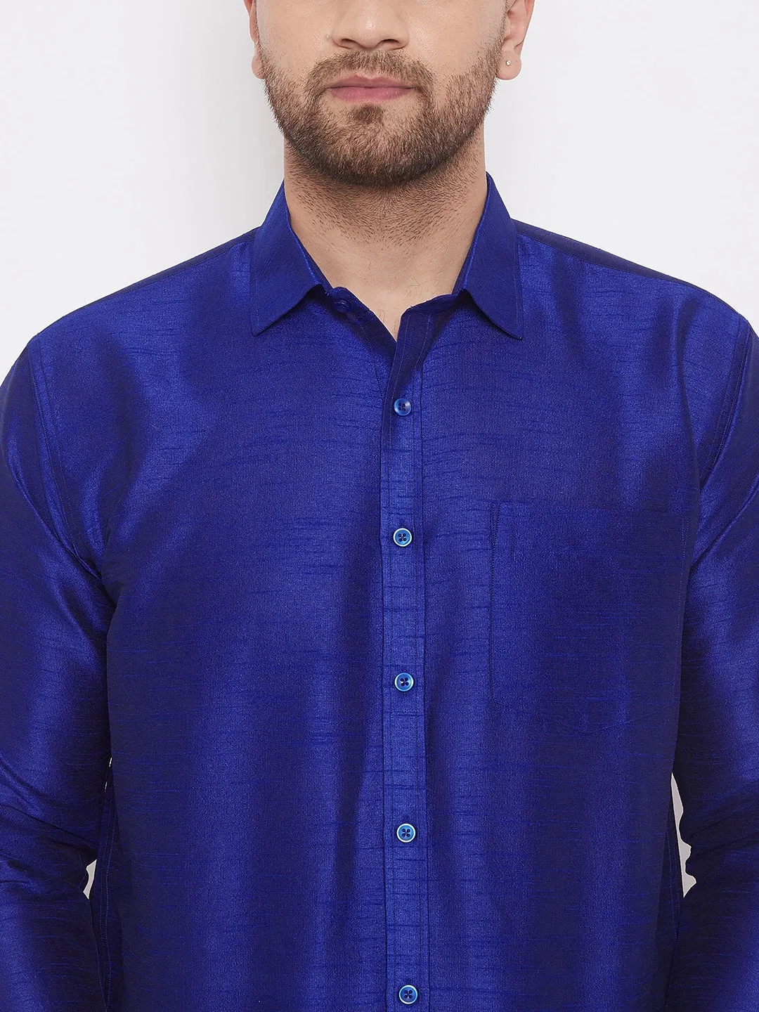 Jashvi Men's Blue Silk Blend Ethnic Shirt