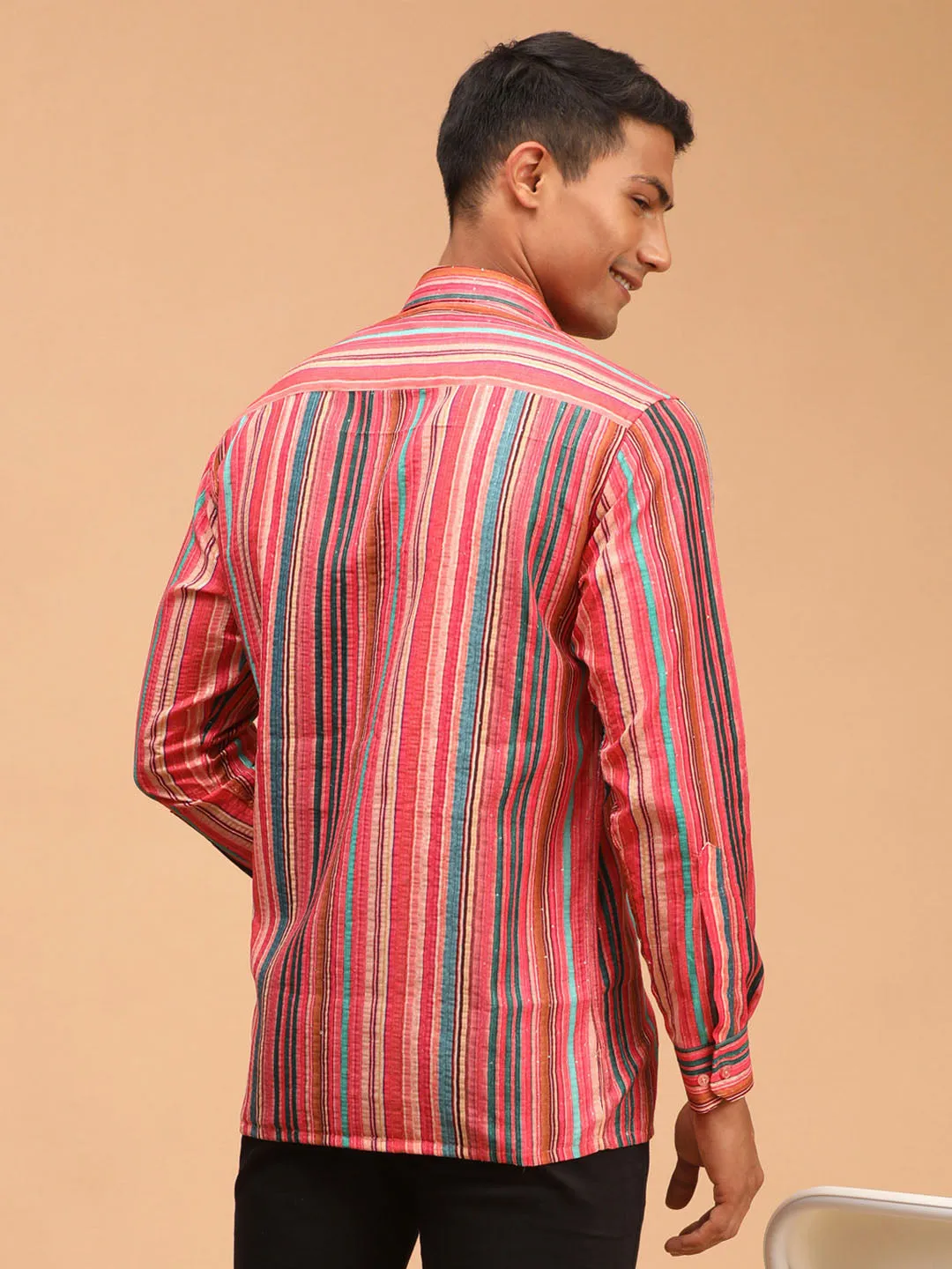 Jashvi Men's Multi-Color Striped Embellished Shirt