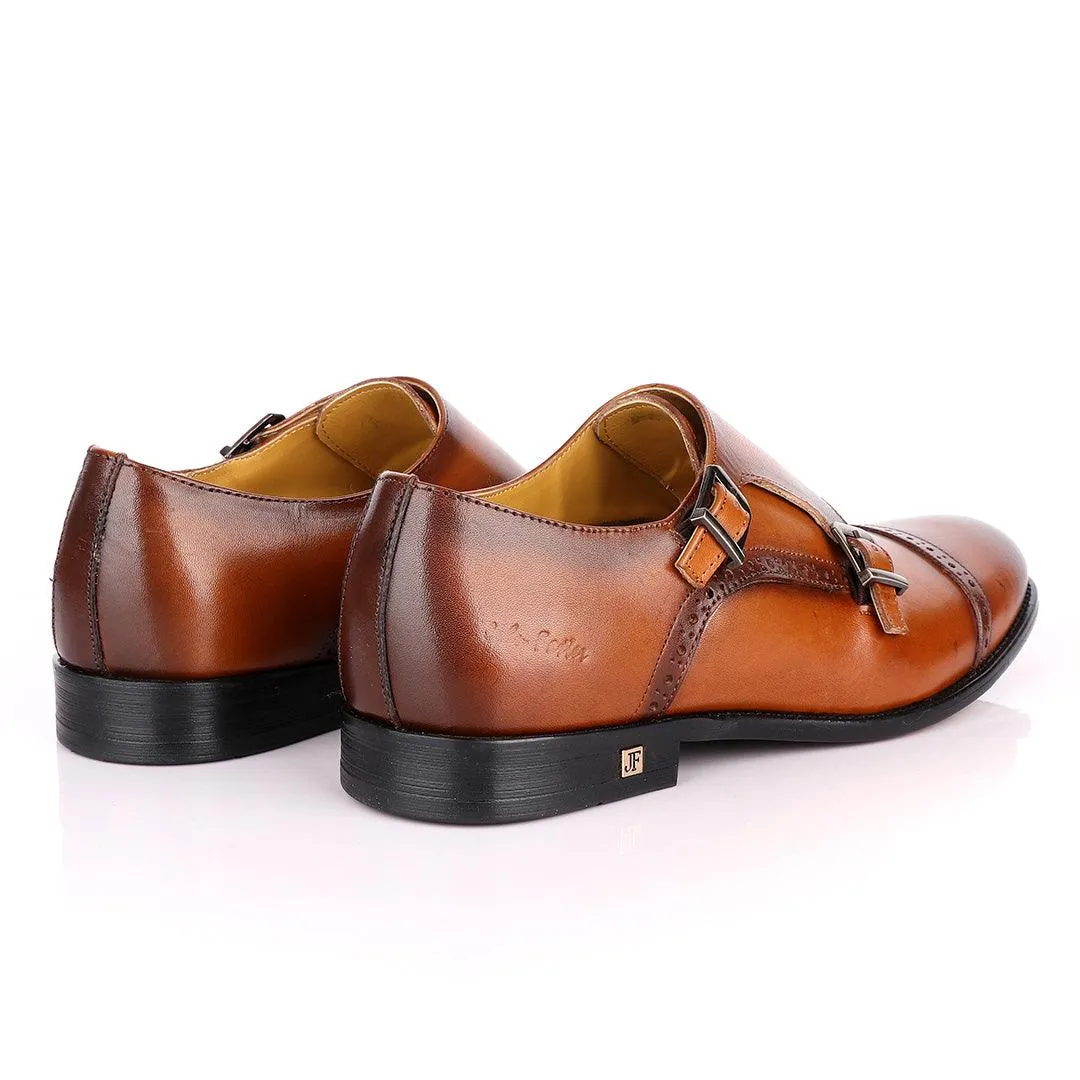 John Foster Double Monk Strap Brown Leather Shoe