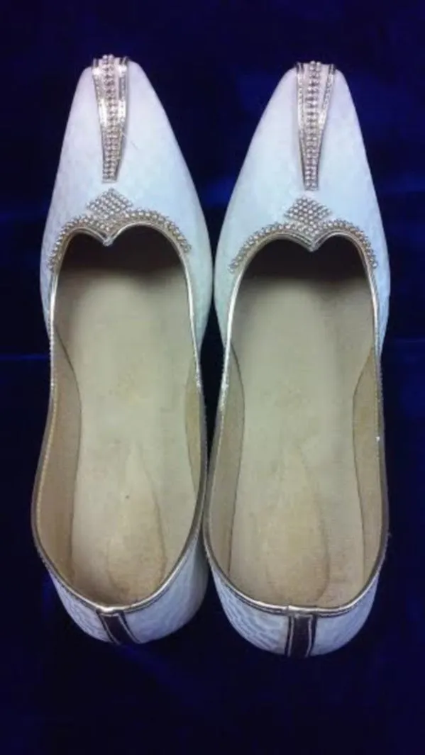 Jooti 7041 Ivory Gold Handcrafted Wedding Khussa Shoes for Men