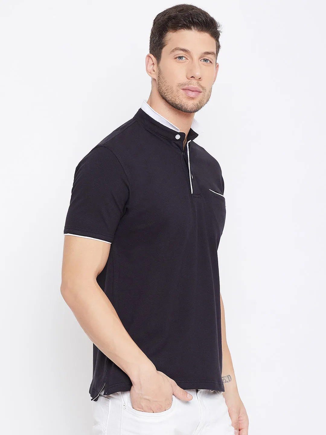 JUMP USA Men Black Solid Polo Collar T-shirt