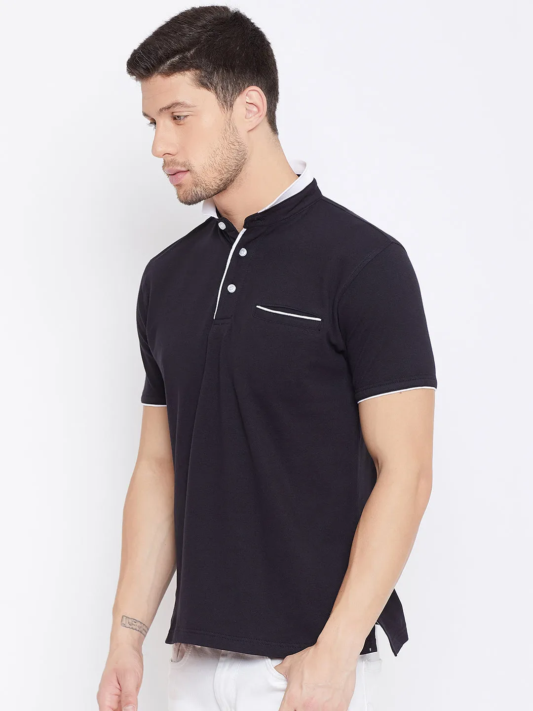 JUMP USA Men Black Solid Polo Collar T-shirt