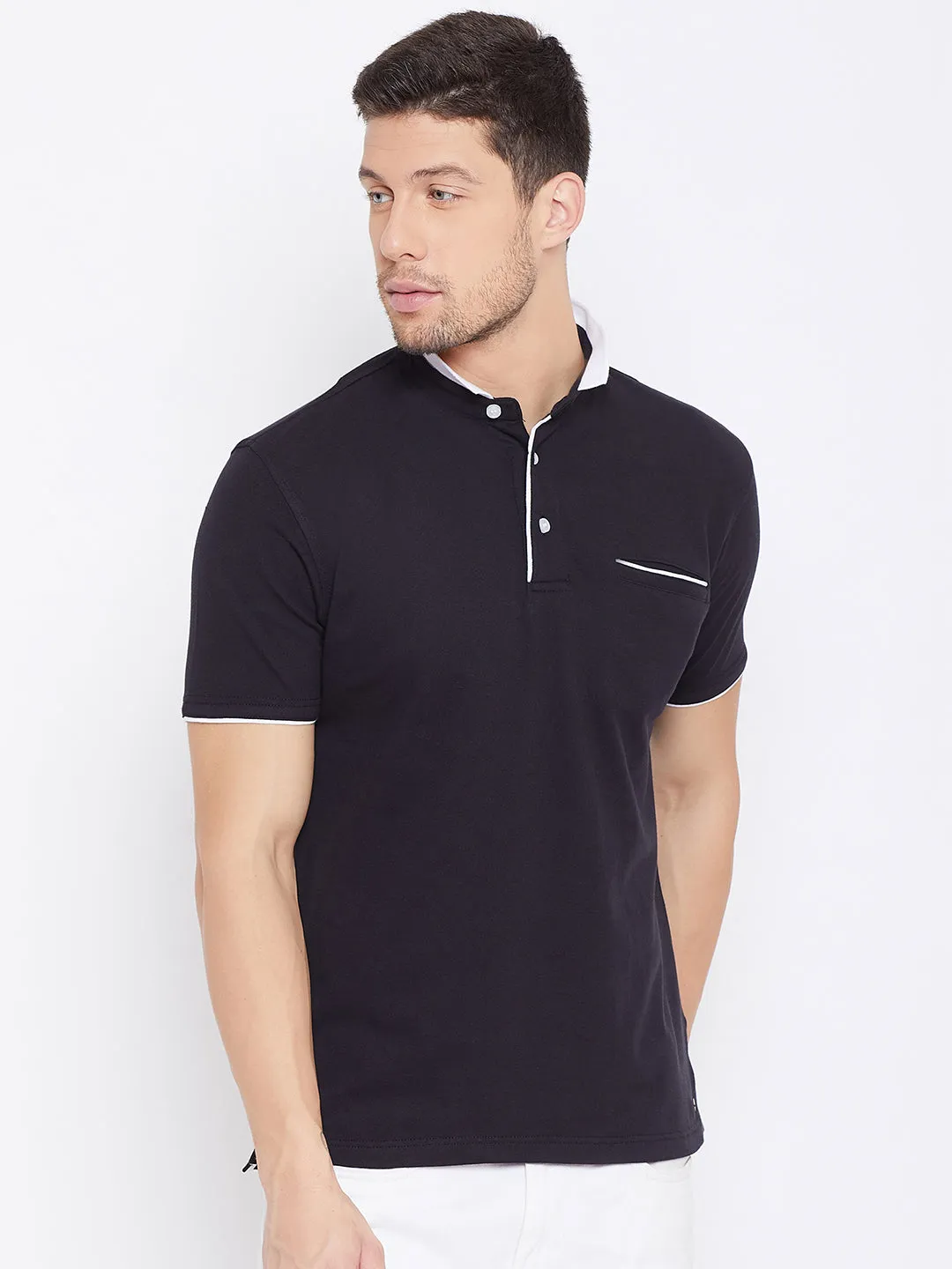 JUMP USA Men Black Solid Polo Collar T-shirt