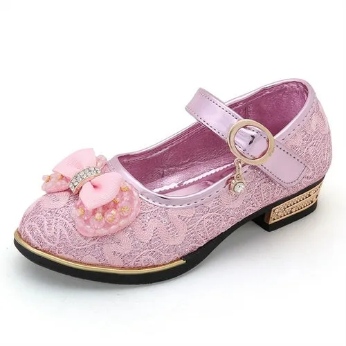 Kids Wedding Dress Shoes Children Princess Shoes Bowtie Leather Shoes