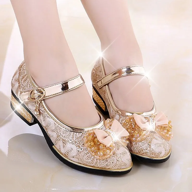 Kids Wedding Dress Shoes Children Princess Shoes Bowtie Leather Shoes