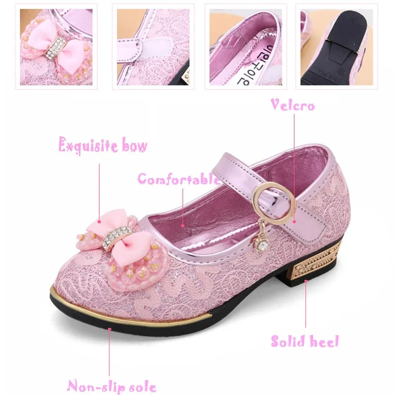 Kids Wedding Dress Shoes Children Princess Shoes Bowtie Leather Shoes