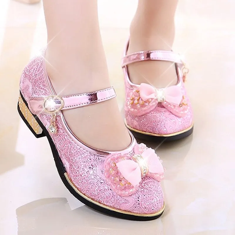 Kids Wedding Dress Shoes Children Princess Shoes Bowtie Leather Shoes