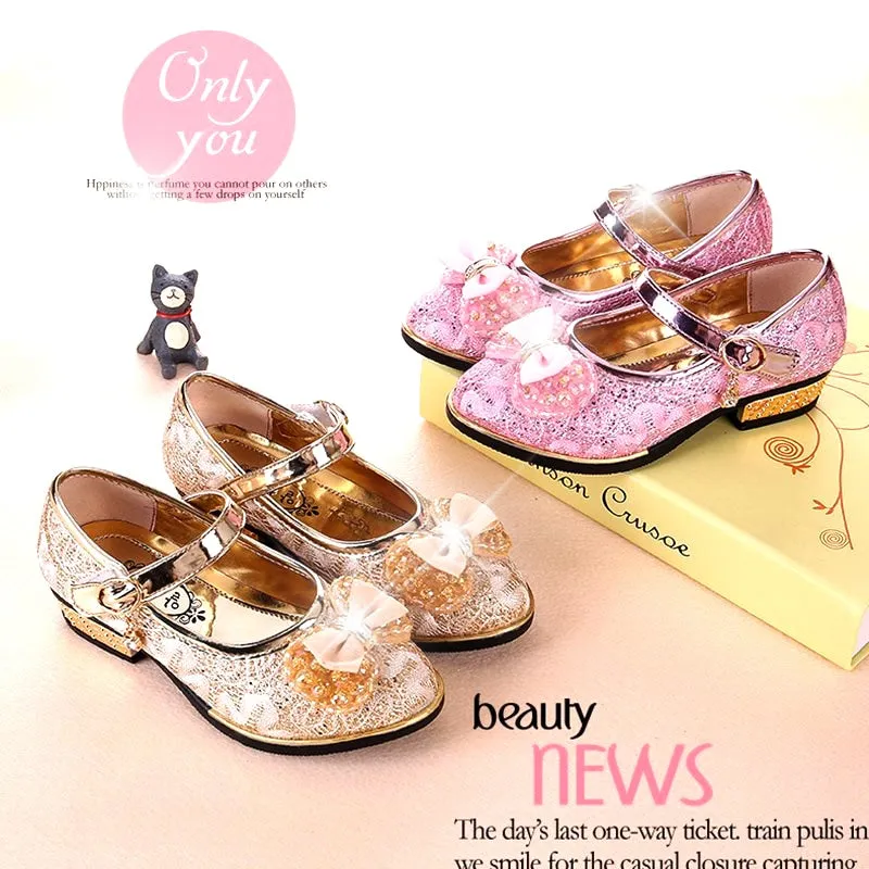 Kids Wedding Dress Shoes Children Princess Shoes Bowtie Leather Shoes