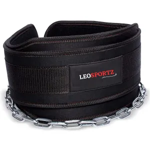 Leosportz Gym Belt with Chain - Heavy Weight Lifitng Belt for Pullups | Gym Lifting Belt for Powerlifting, Squat, Bodybuilding, Heavy Duty Steel | Workout Belt with Comfertbale Back Support (Black)