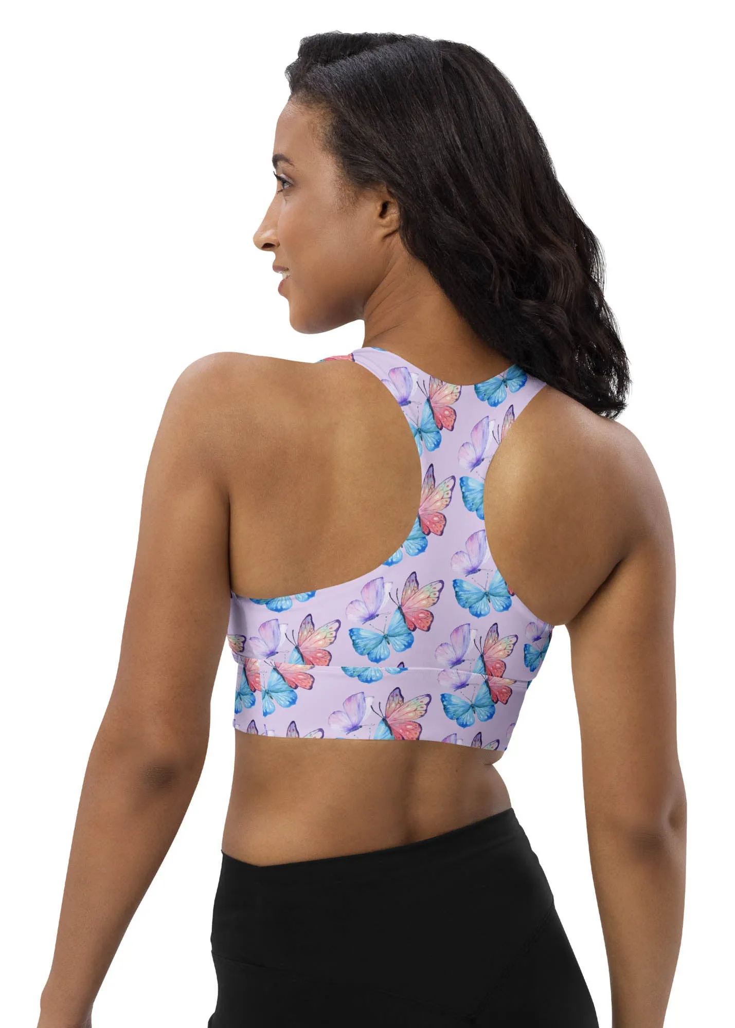 Longline sports bra - Butterflies - Lavender