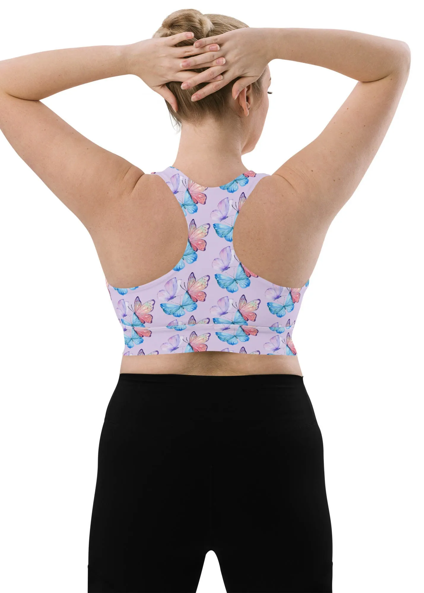 Longline sports bra - Butterflies - Lavender