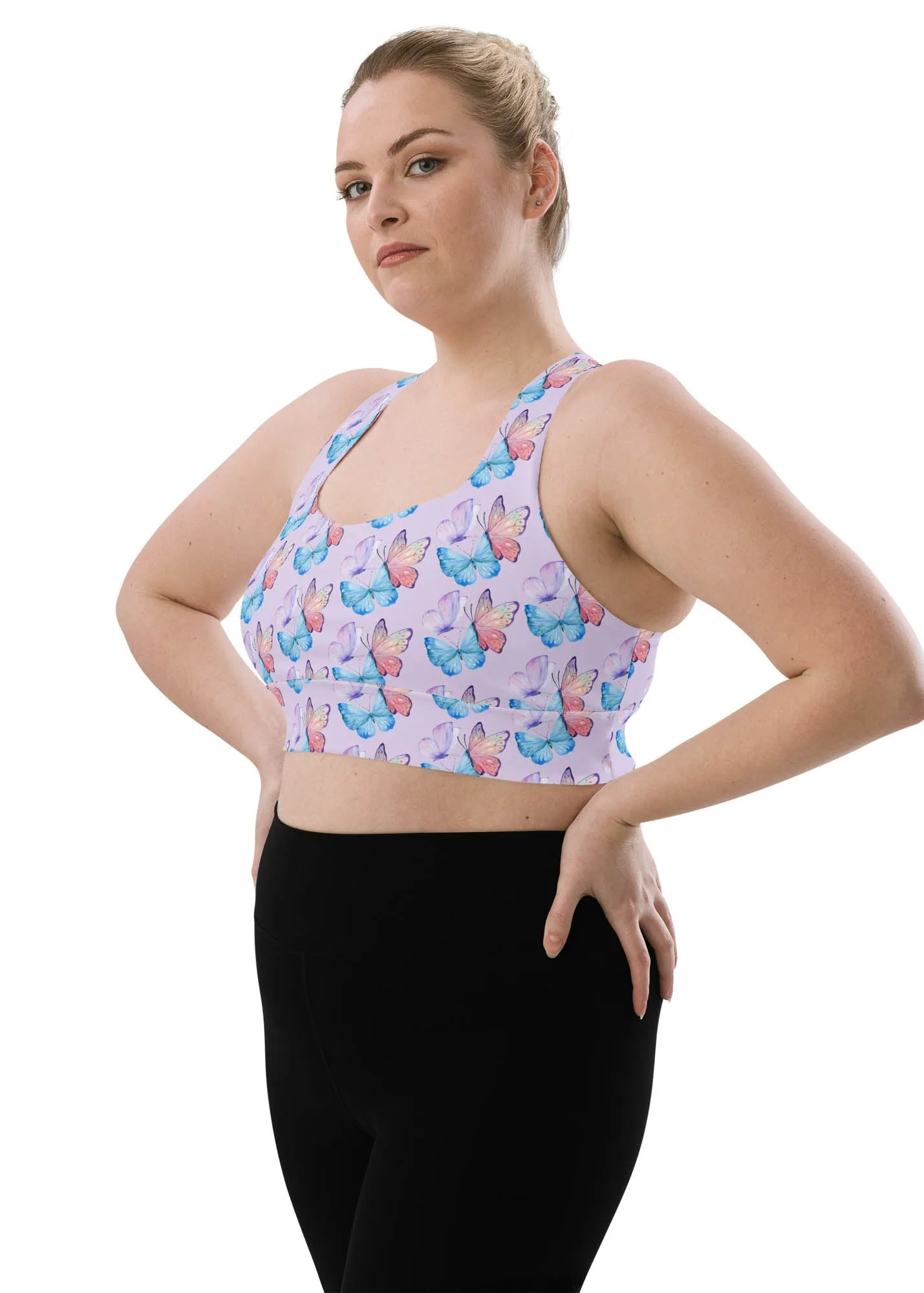 Longline sports bra - Butterflies - Lavender