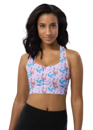 Longline sports bra - Butterflies - Lavender