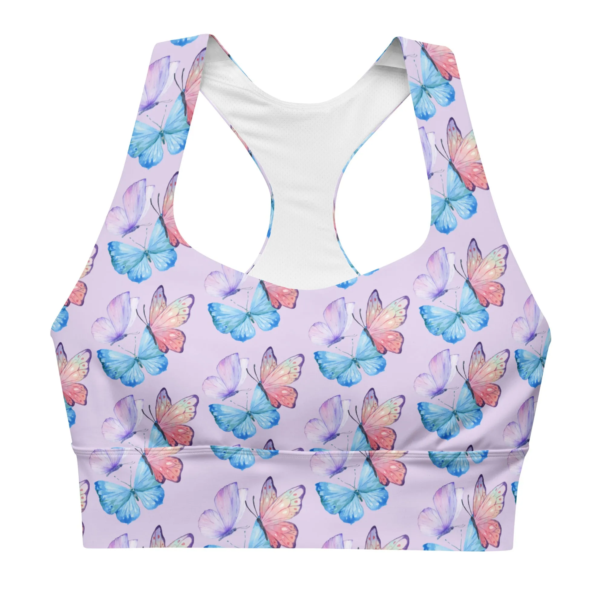 Longline sports bra - Butterflies - Lavender