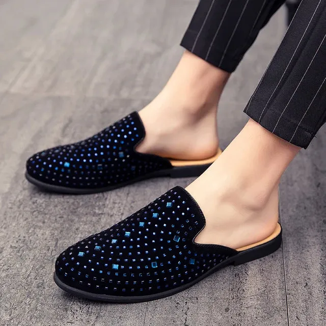 Luxury Rhinestone Split Leather Mules Shoes