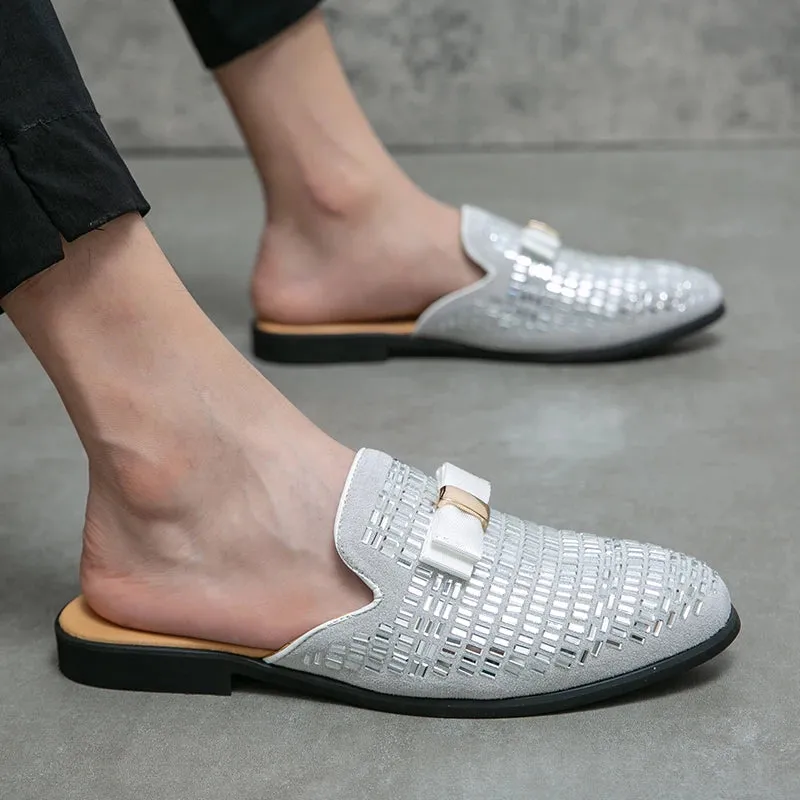 Luxury Rhinestone Split Leather Mules Shoes