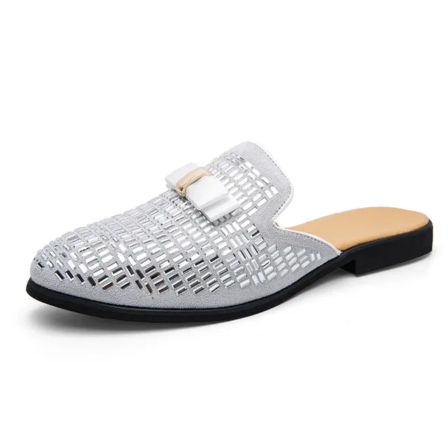 Luxury Rhinestone Split Leather Mules Shoes