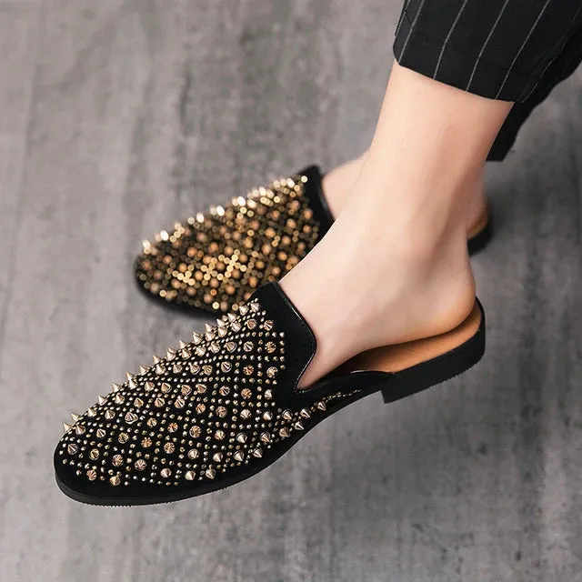 Luxury Rhinestone Split Leather Mules Shoes