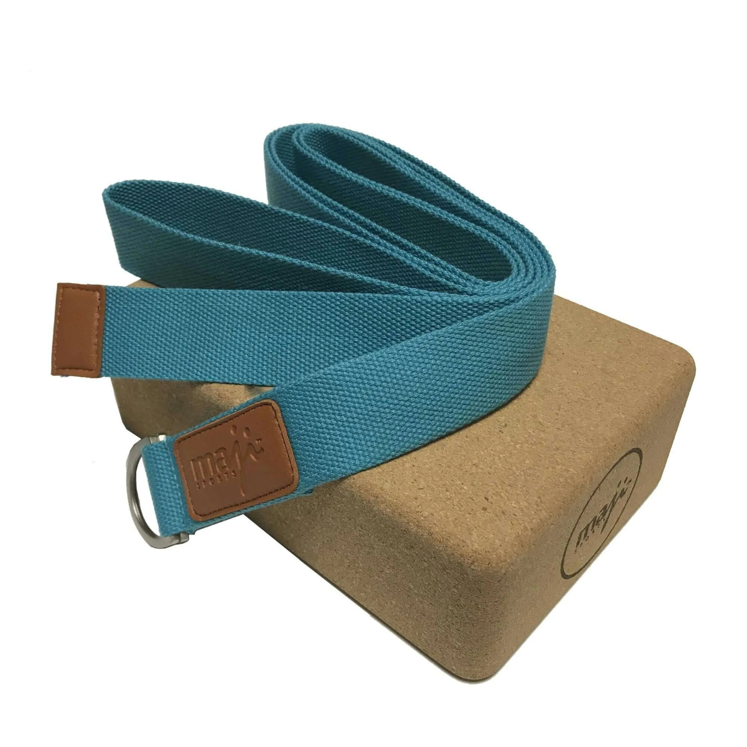 Maji Sports Cork Yoga Block & Strap Combo