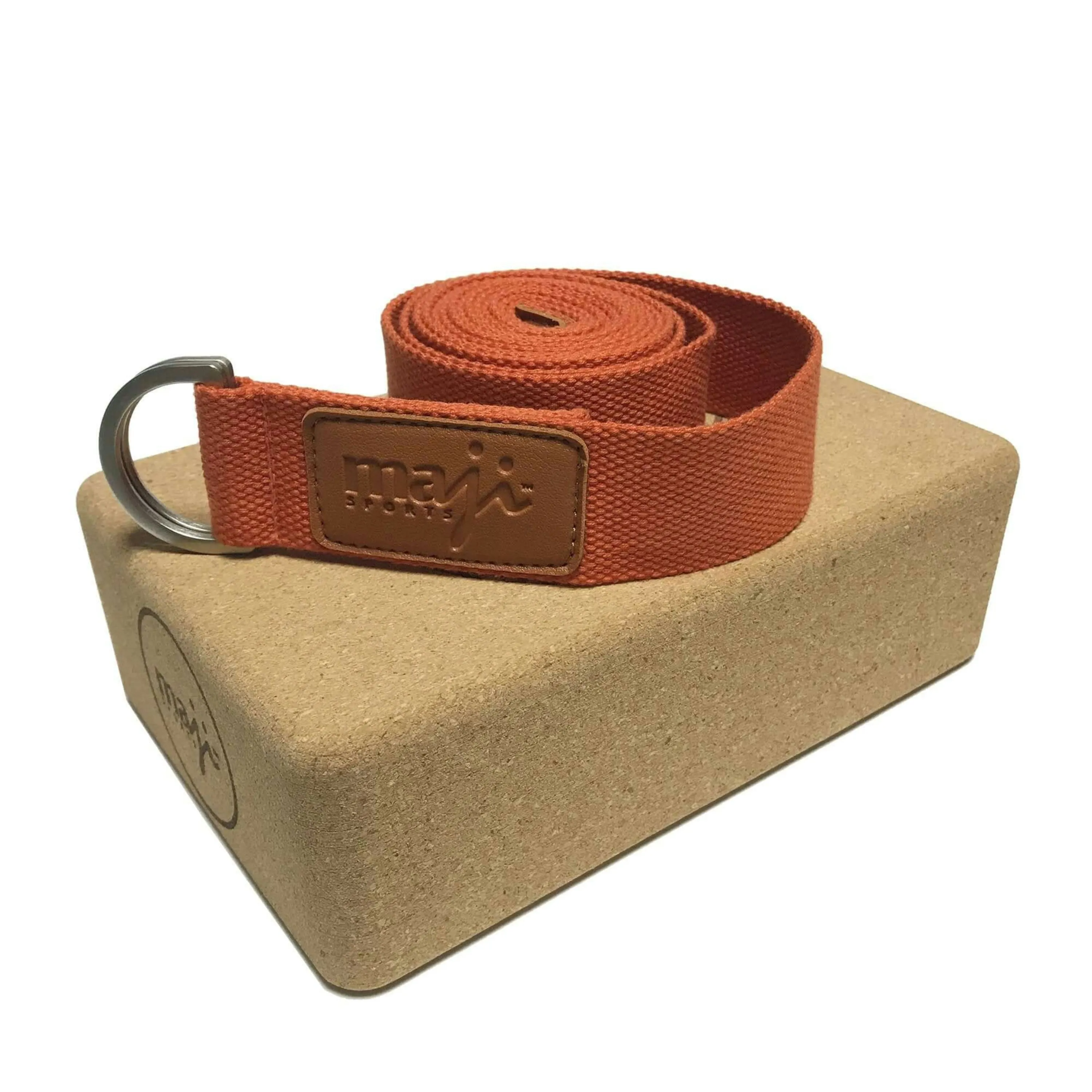 Maji Sports Cork Yoga Block & Strap Combo