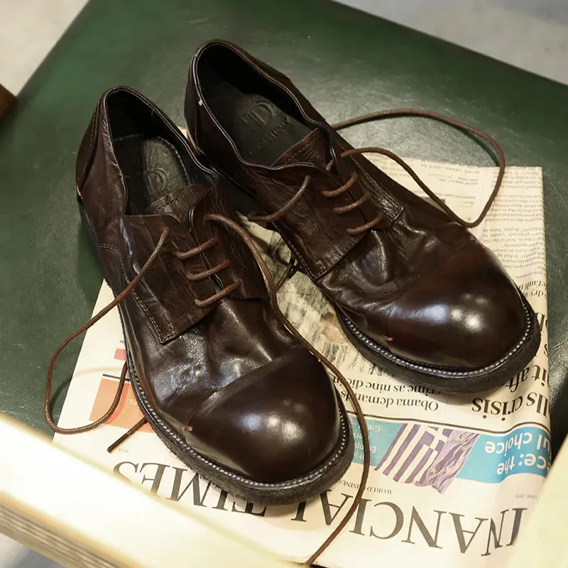 Men's Distressed Pleated Derby Leather Shoes