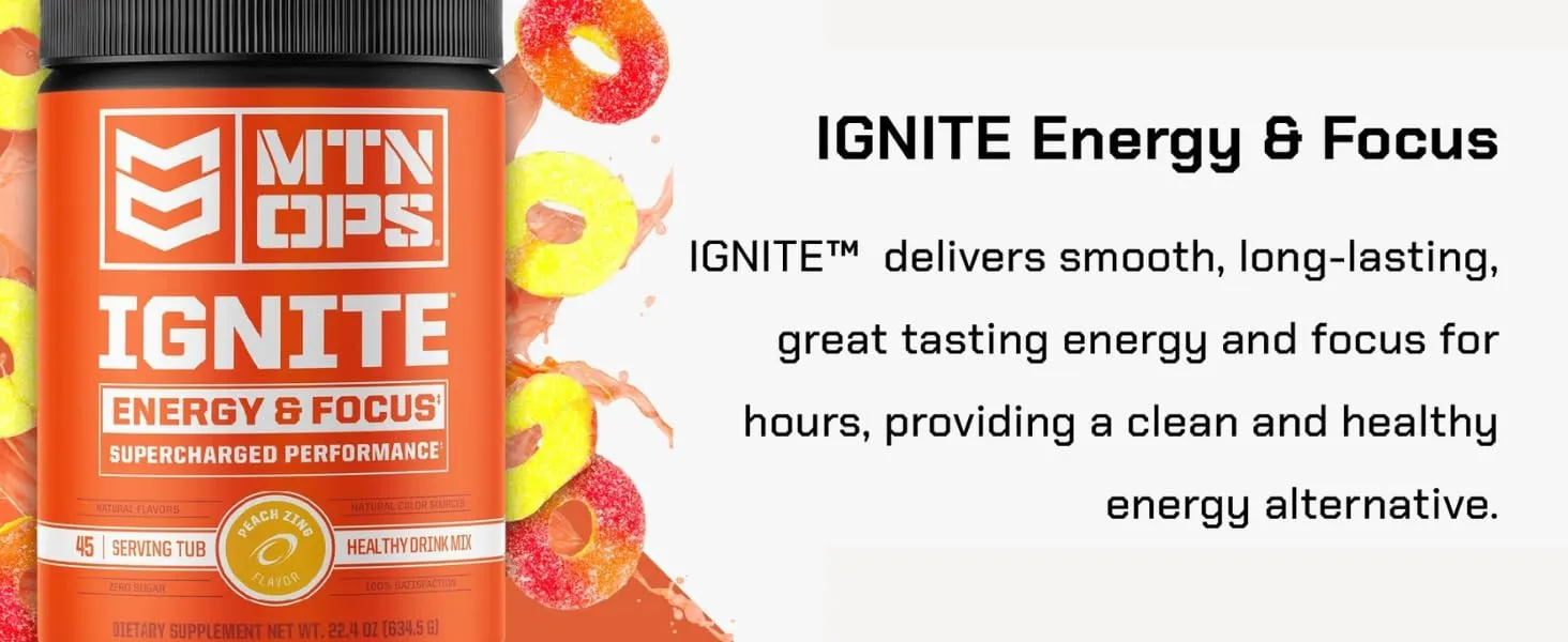 MTN OPS, Ignite Supercharged Energy Drink Mix 45-Serving Tub, Citrus Bliss