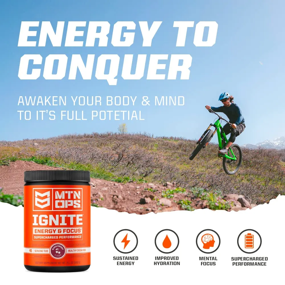 MTN OPS, Ignite Supercharged Energy Drink Mix 45-Serving Tub, Tiger's Blood