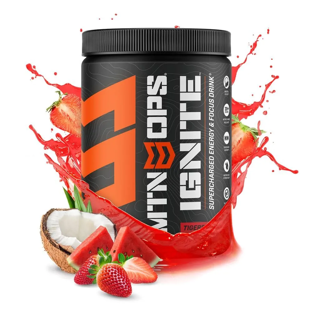 MTN OPS, Ignite Supercharged Energy Drink Mix 45-Serving Tub, Tiger's Blood