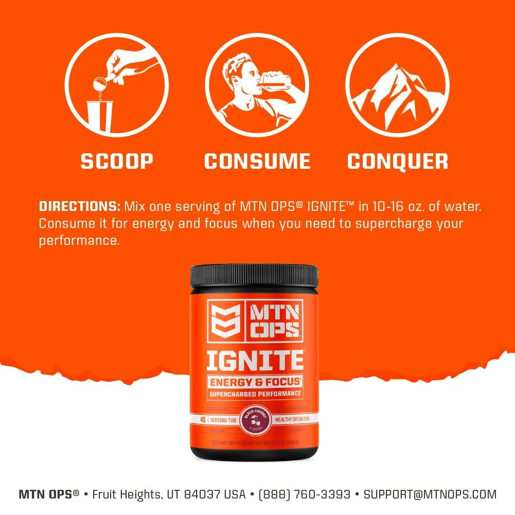 MTN OPS, Ignite Supercharged Energy Drink Mix 45-Serving Tub, Tiger's Blood