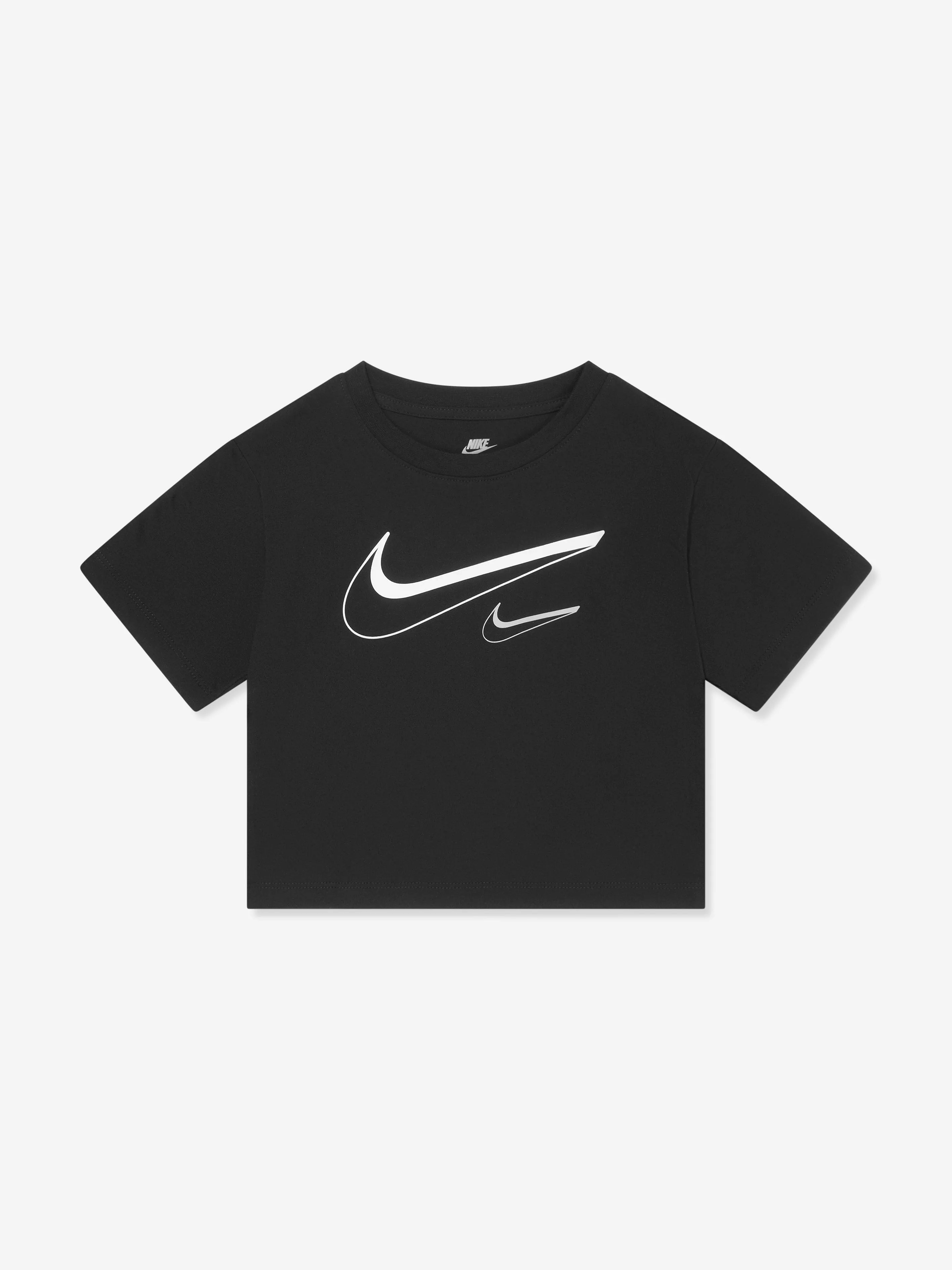 Nike Girls Swoosh Logo Boxy T-Shirt in Black