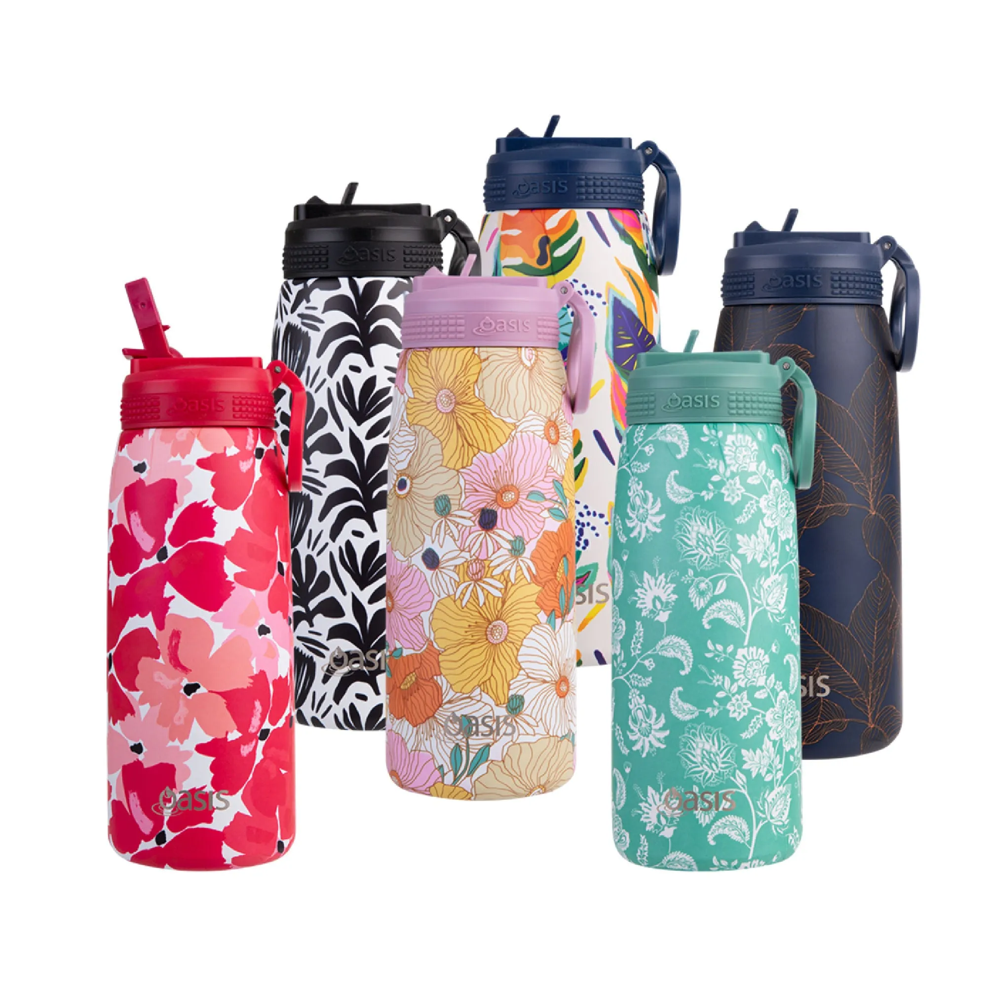 Oasis Insulated Sports Bottle with Sipper 780ml - Monochrome Blooms