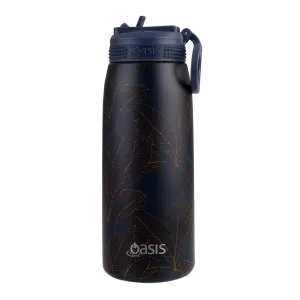 Oasis Insulated Sports Bottle with Sipper 780ml - Navy Leaves