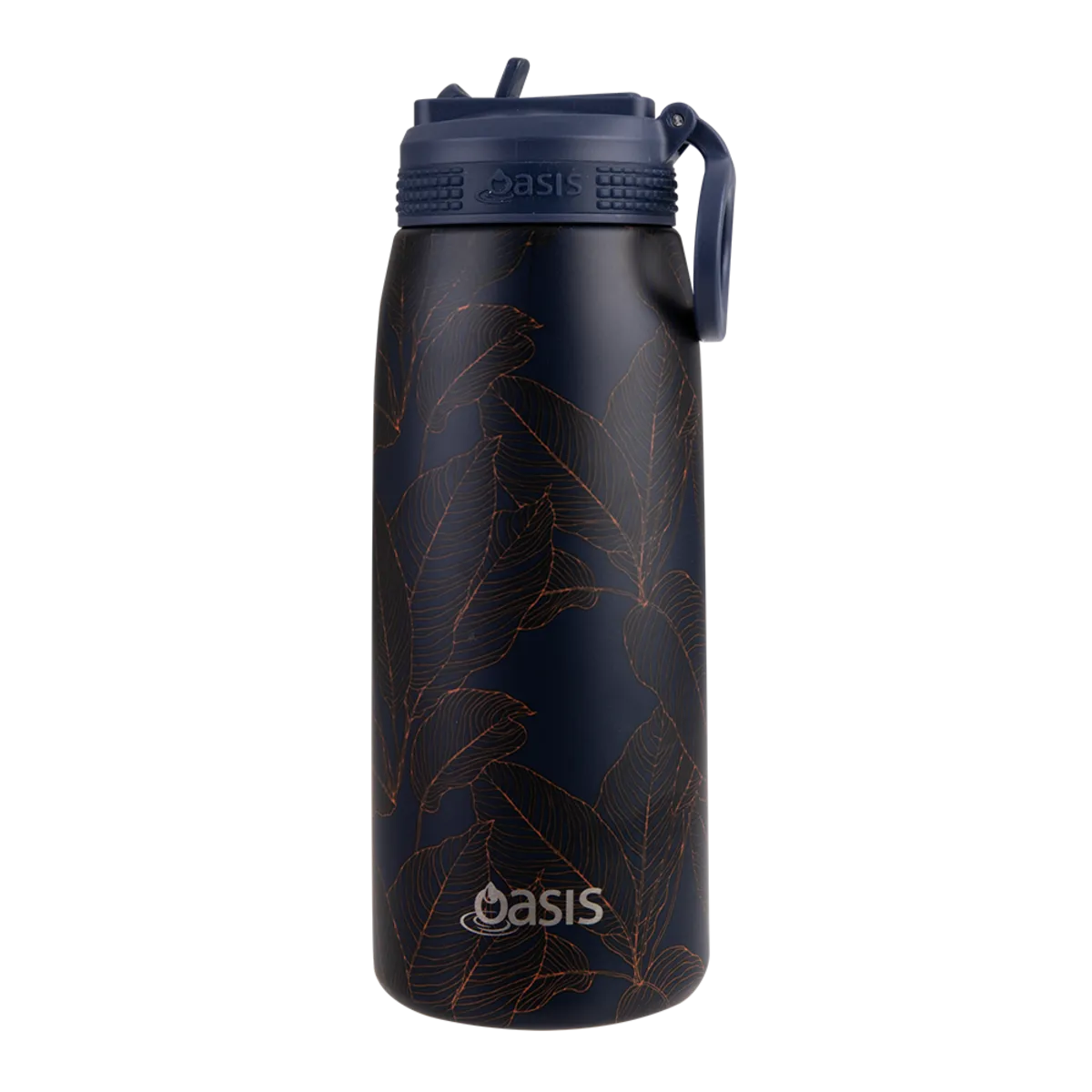 Oasis Insulated Sports Bottle with Sipper 780ml - Navy Leaves