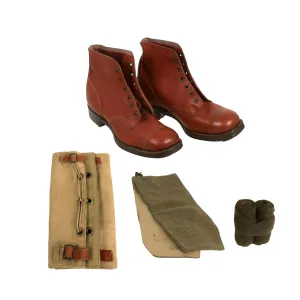 Original Australia WWII 1943 Dated Australian Pattern 10085 Boots with Gaiters and Puttees