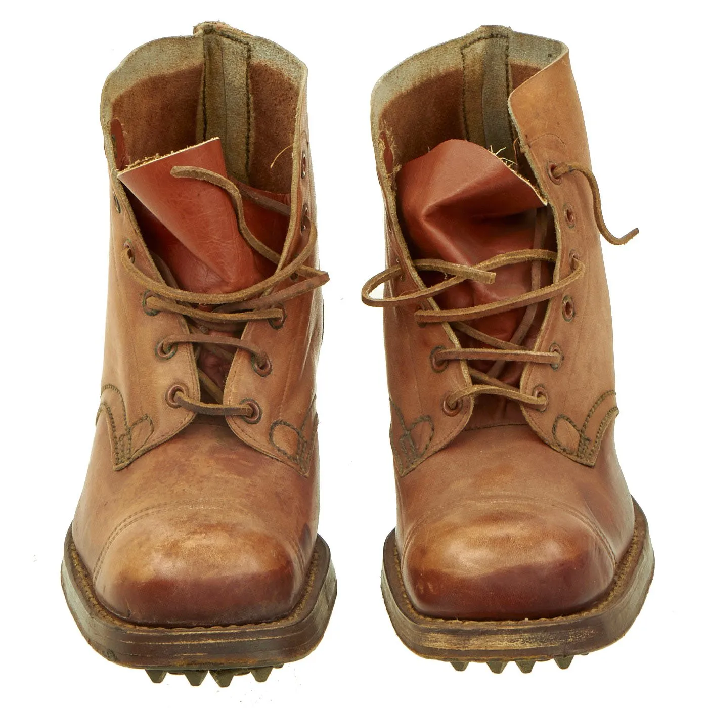 Original Pair of Unissued WWII Australian Pattern 10085 Boots with Brass "Jungle Cleats" & Trees - dated 1944