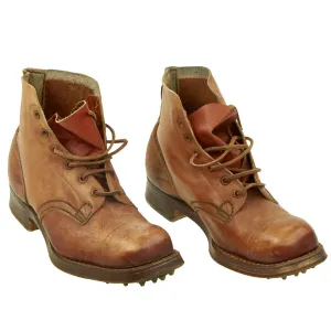 Original Pair of Unissued WWII Australian Pattern 10085 Boots with Brass "Jungle Cleats" & Trees - dated 1944