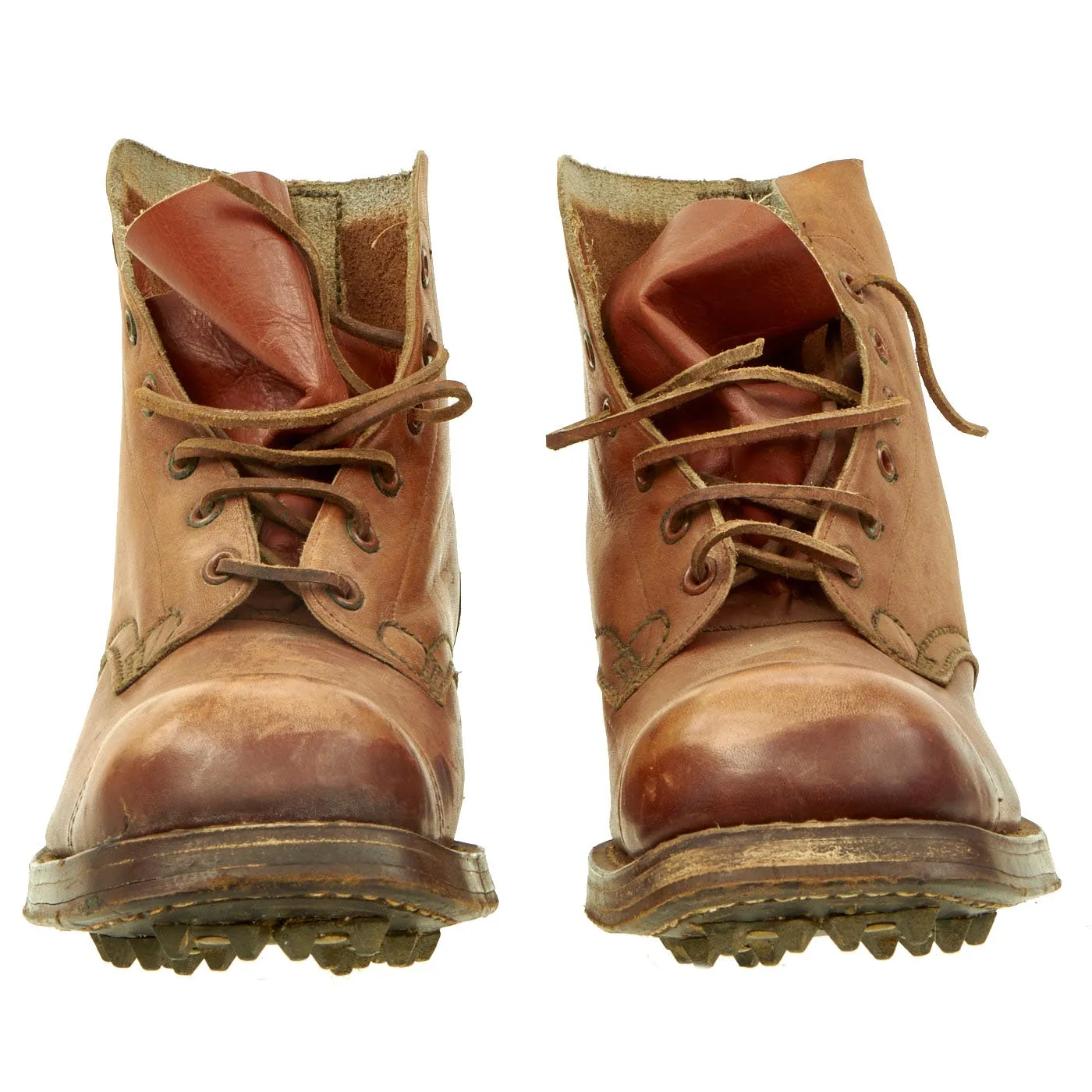 Original Pair of Unissued WWII Australian Pattern 10085 Boots with Brass "Jungle Cleats" & Trees - dated 1944