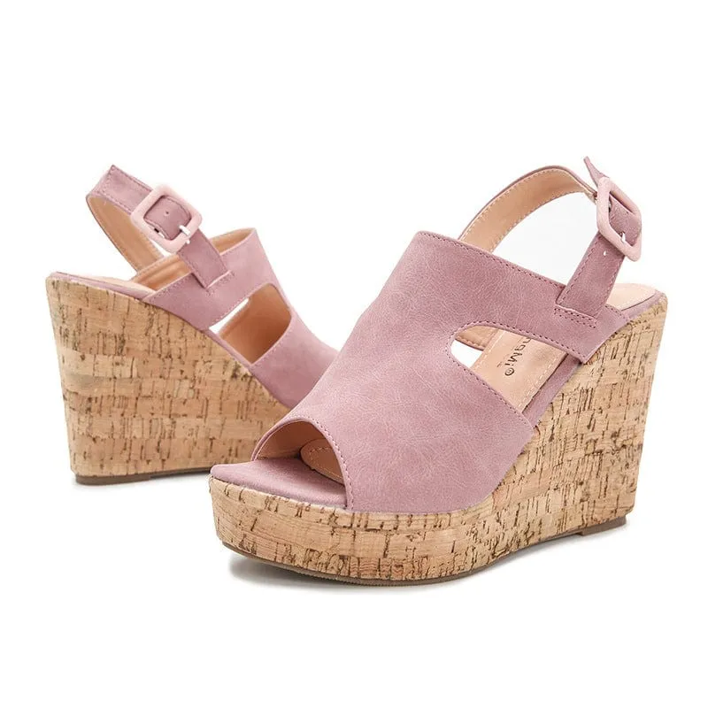 Peep Toe Wedge Heel Sandals