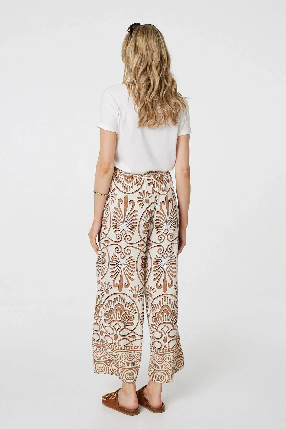 Printed High Waist Wide Leg Trousers