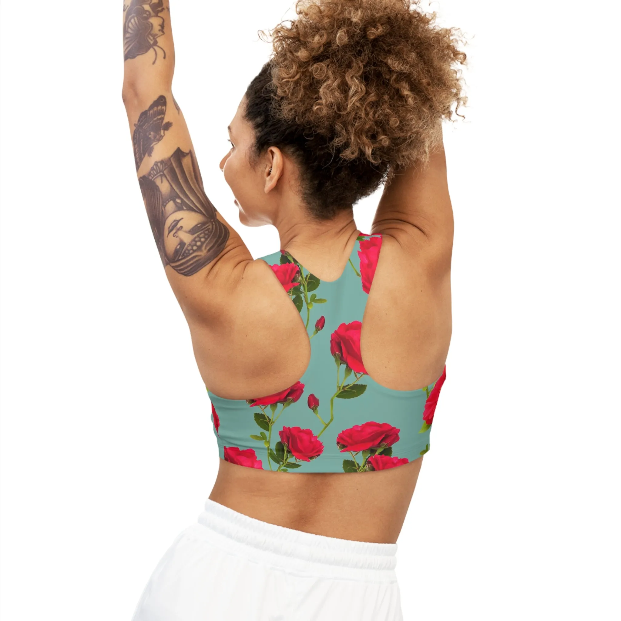 Red Flowers and blue - Inovax Seamless Sports Bra