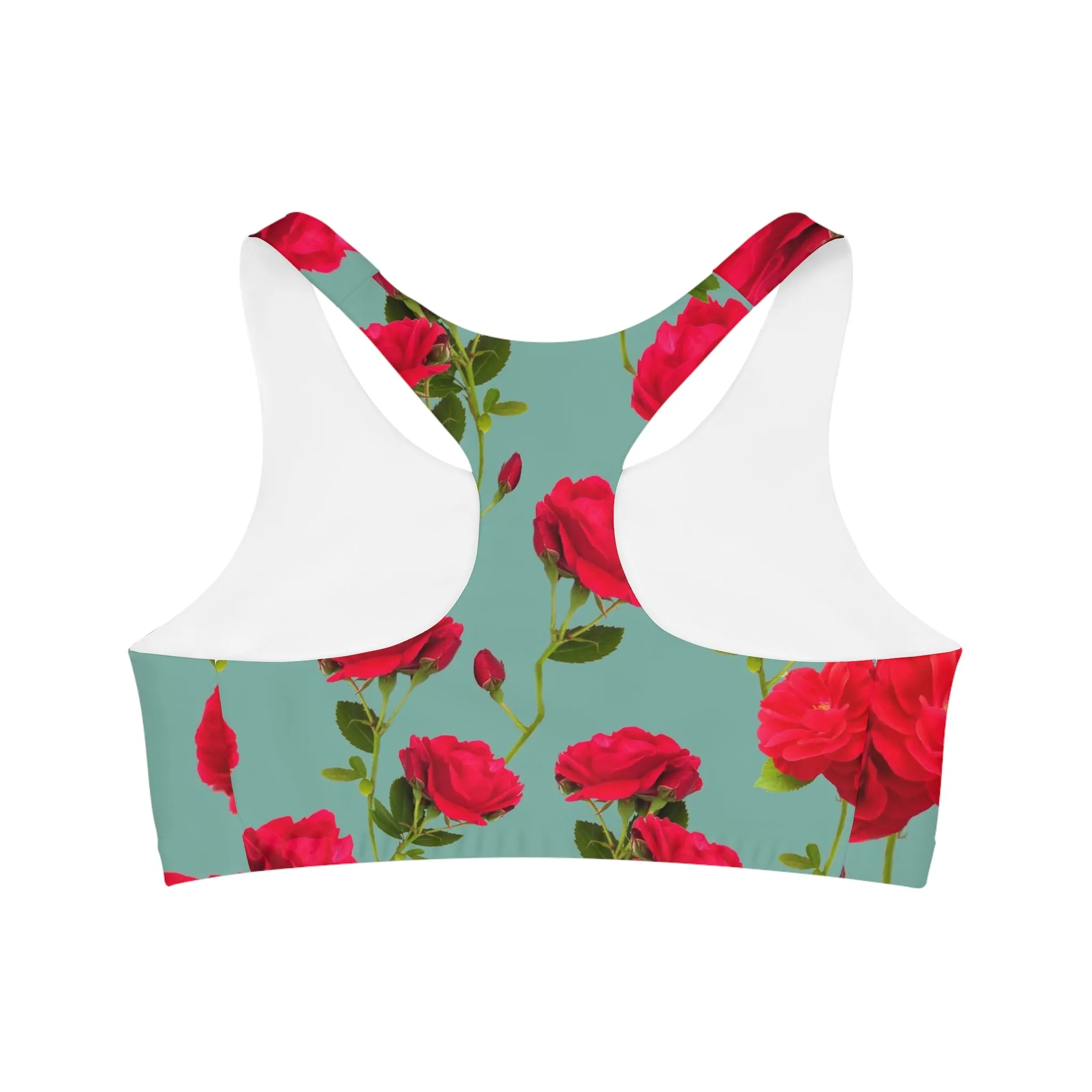 Red Flowers and blue - Inovax Seamless Sports Bra