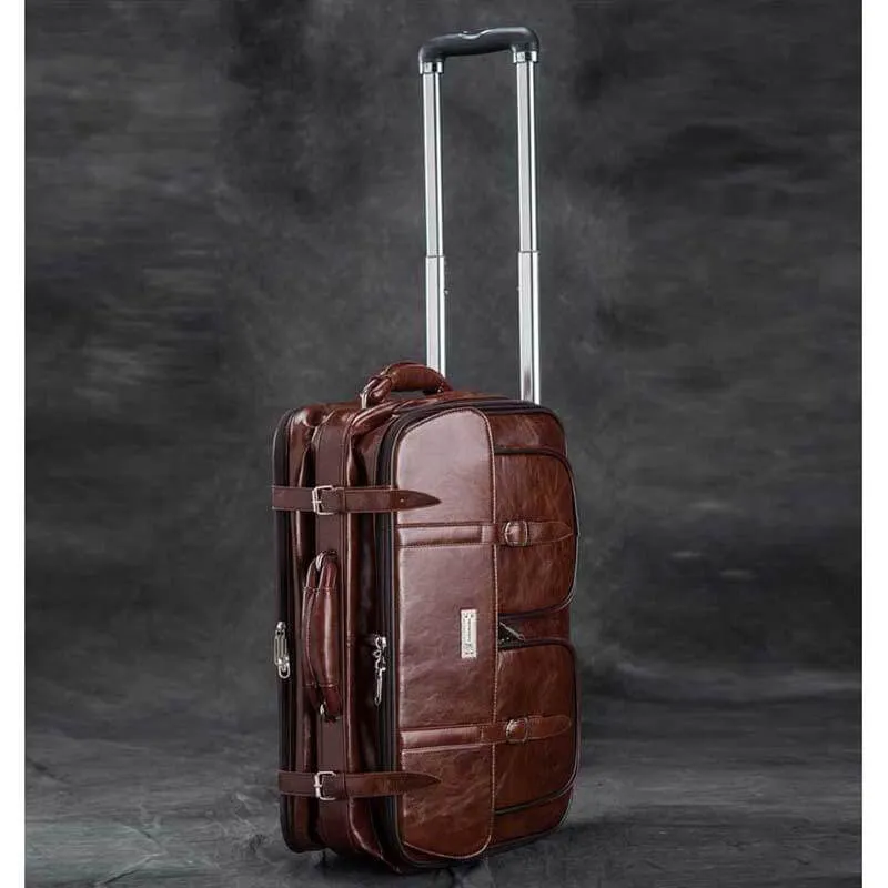 Retro Business Rolling PU Leather Travel Luggages