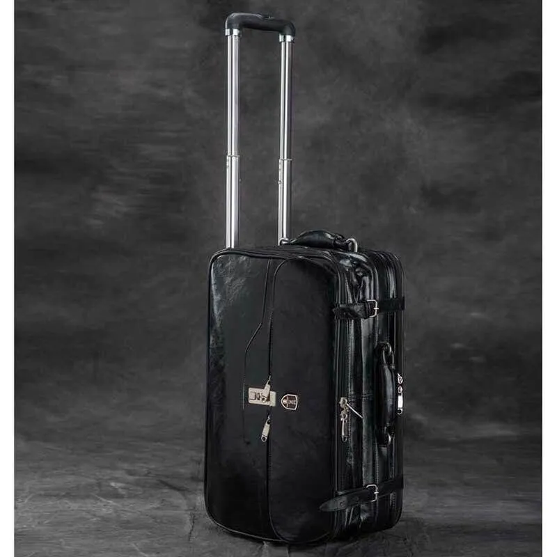 Retro Business Rolling PU Leather Travel Luggages