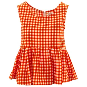 Ruched Box Top - Orange Gingham